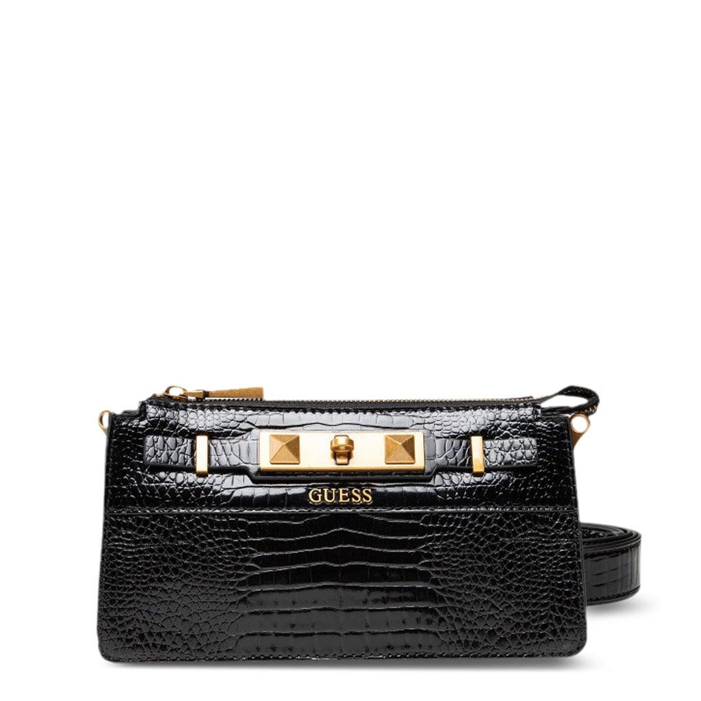 Croc Print Studded Crossbody in Black