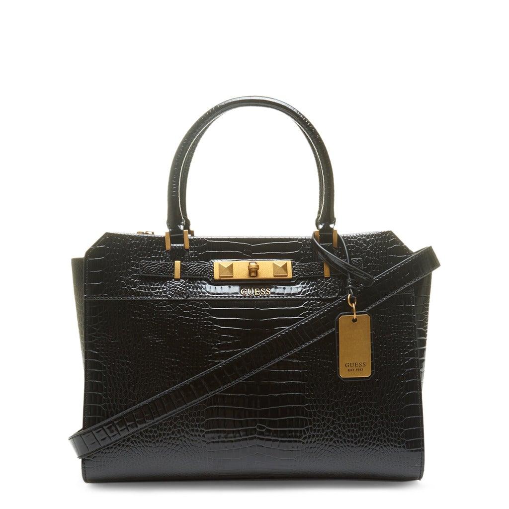 Croc Print Studded Handbag in Black