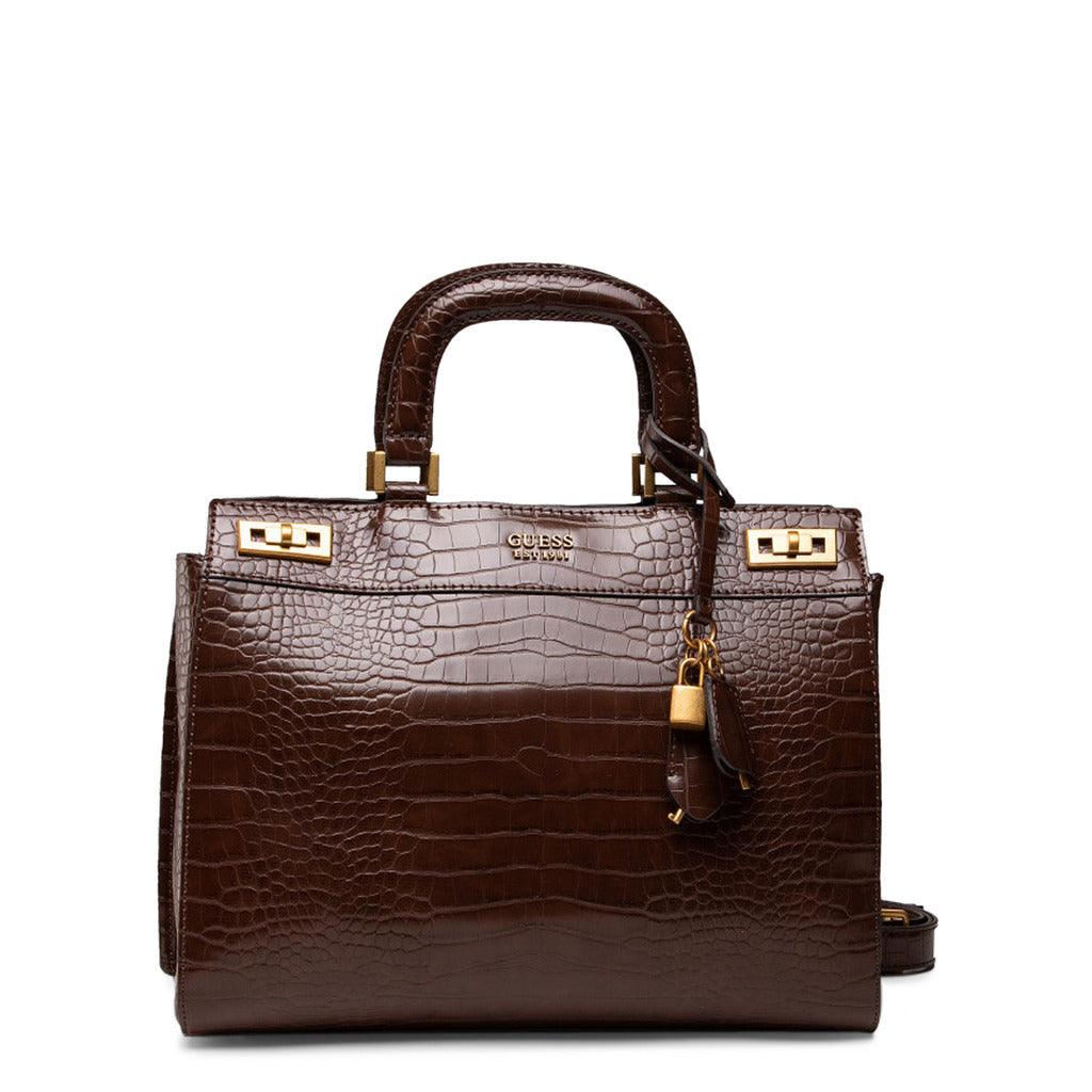 Katey Large Croc Embossed Top Handle Bag in Brown